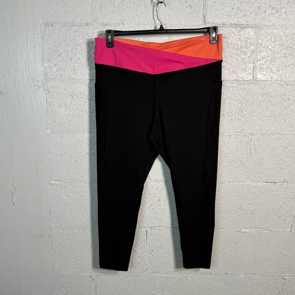 Ideology Plus Size Compression Side-Pocket 7/8-Leggings, Black/ Pink Shock 2X